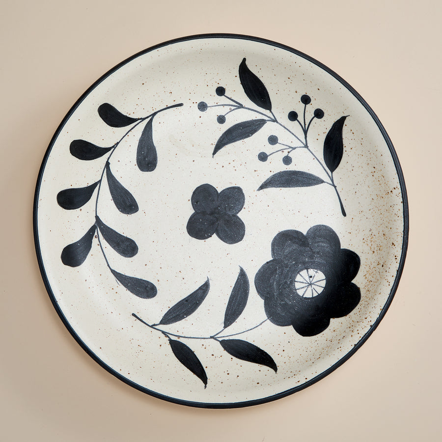 Hand-Painted Black & White Stoneware Bowl