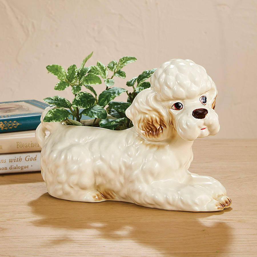 Vintage-Inspired Stoneware Poodle Planter
