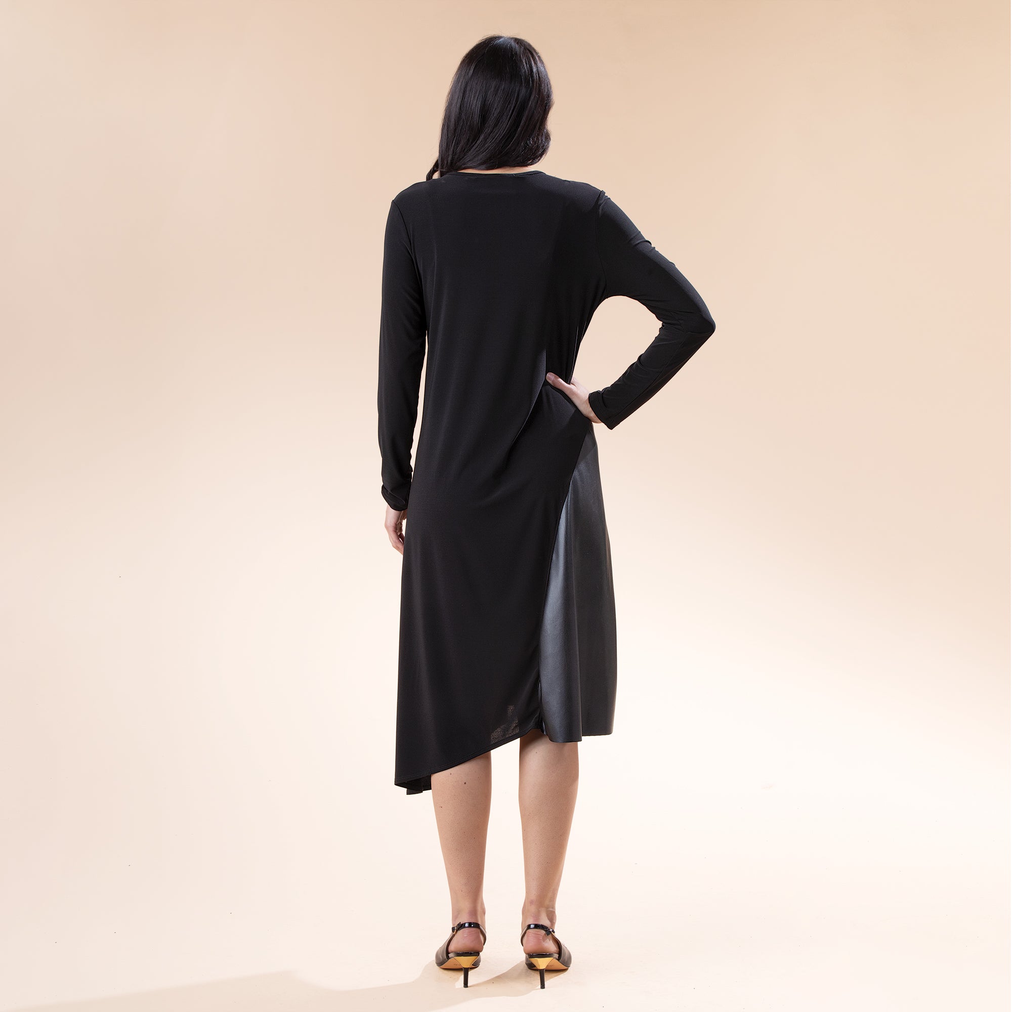Mixed Materials Black Vegan Leather Dress