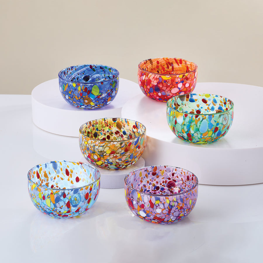 Murano-Style Rainbow Confetti Bowls Set Of 6