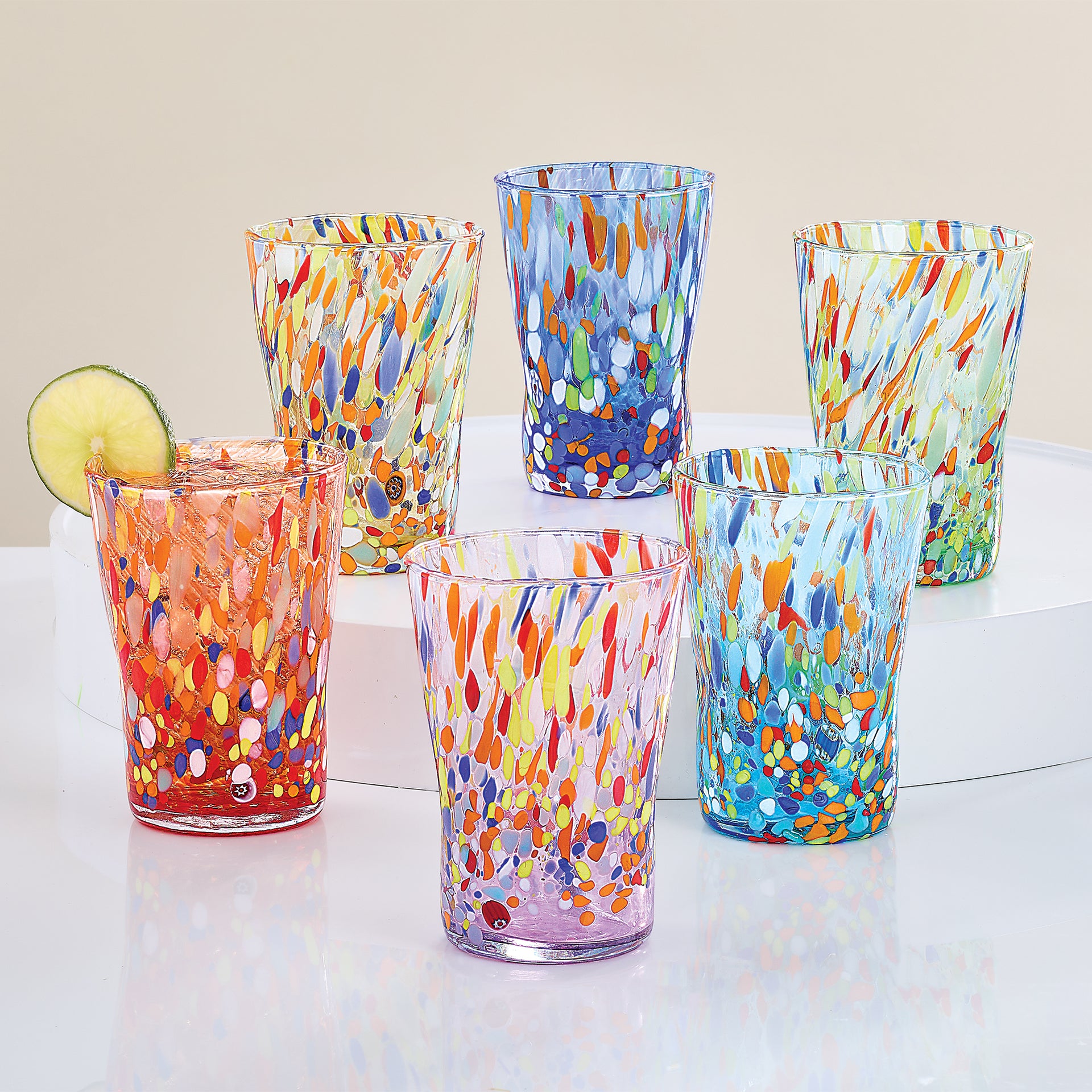 Murano-Style Confetti Indented Drinking Glasses, Set Of 6