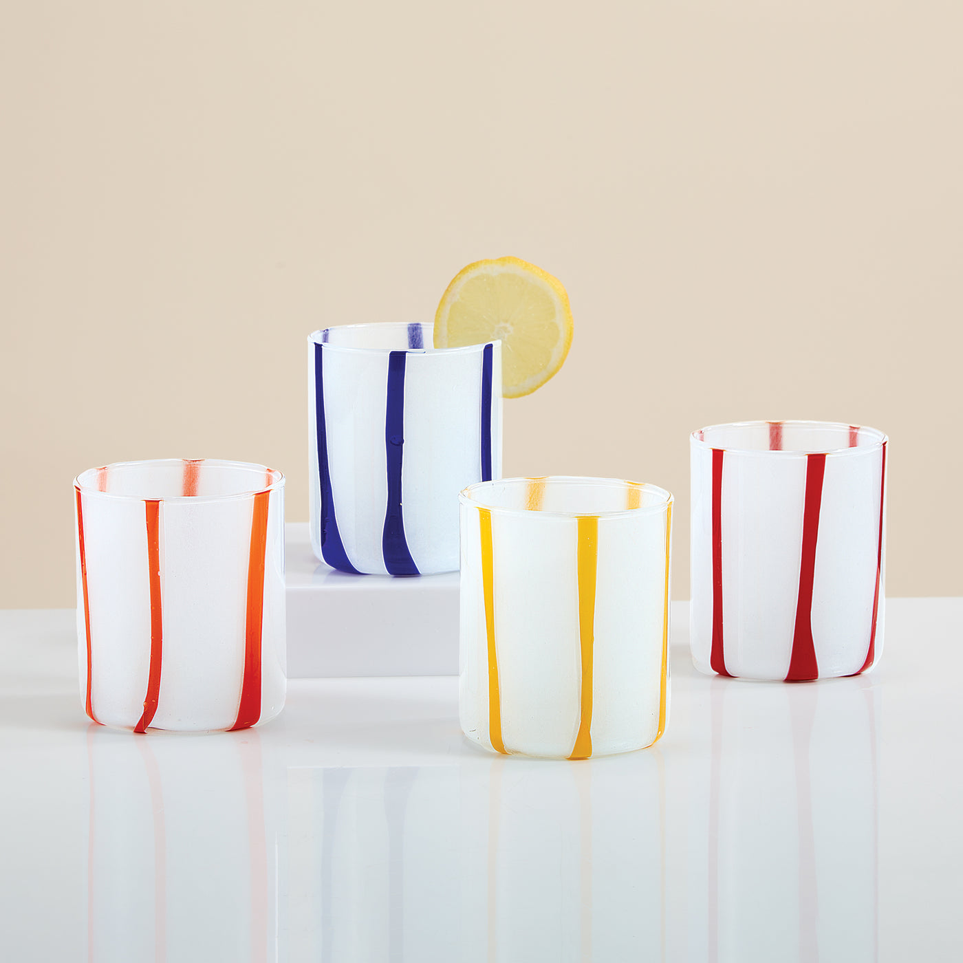Murano-Style Frosted Stripes Drinking Glasses Set of 4 (Preorder)
