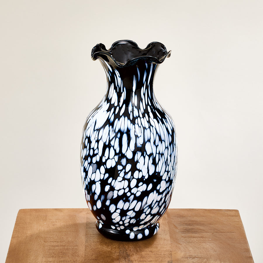 Murano-Style Black & White Rain Vase