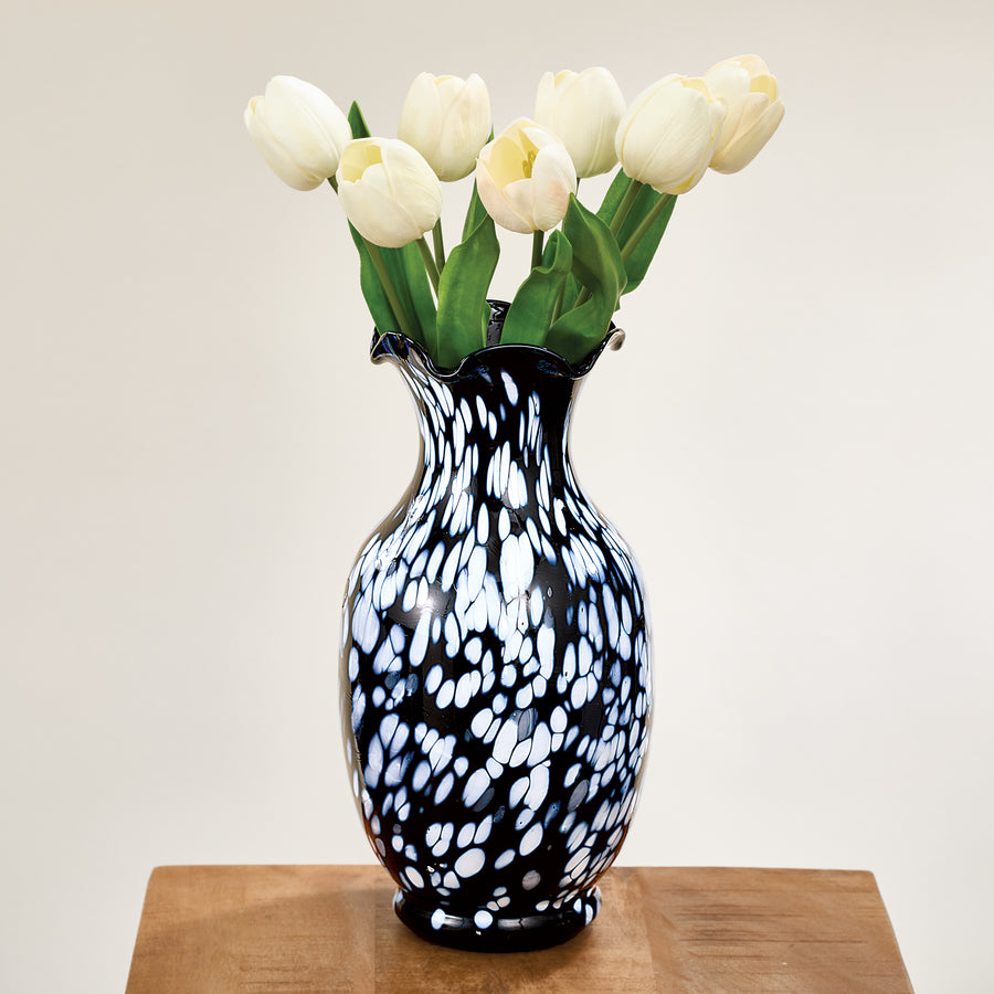 Murano-Style Black & White Rain Vase