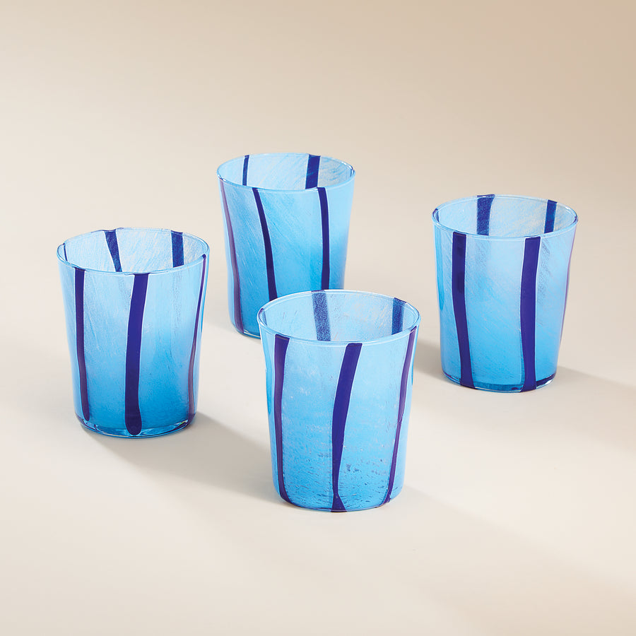 Murano-Style Blue Striped Glasses, Set of 4