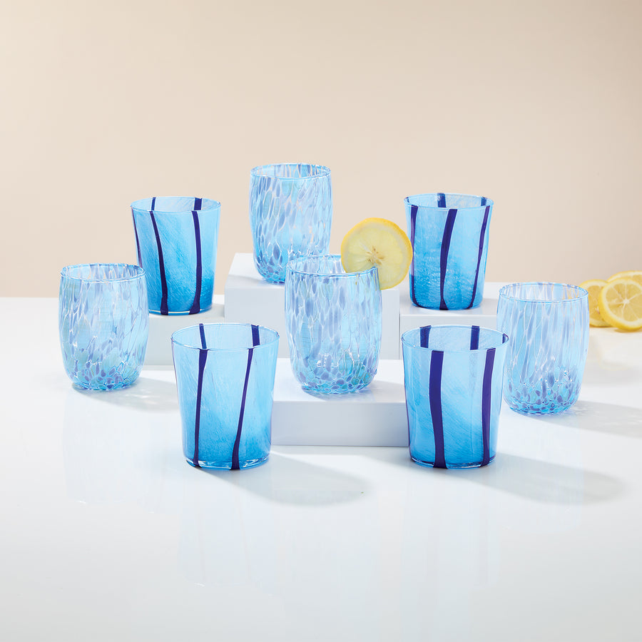 Murano-Style Blue Confetti Glasses, Set of 4