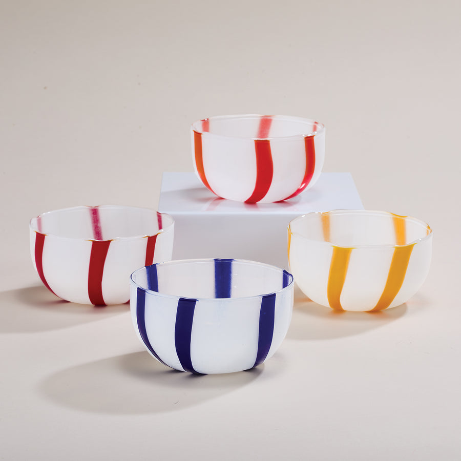 Murano-Style Frosted Stripes Bowls Set of 4