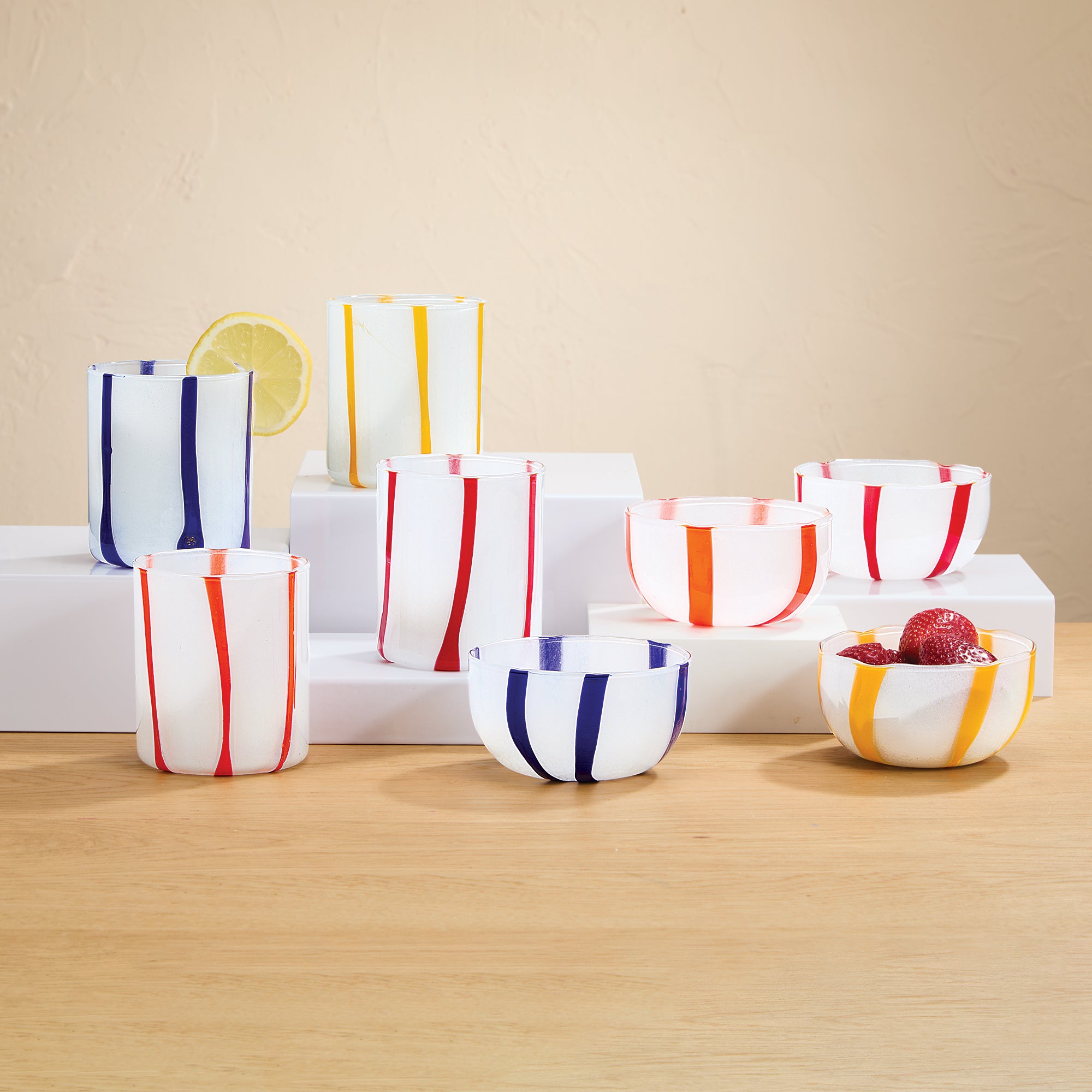 Murano-Style Frosted Stripes Drinking Glasses Set of 4