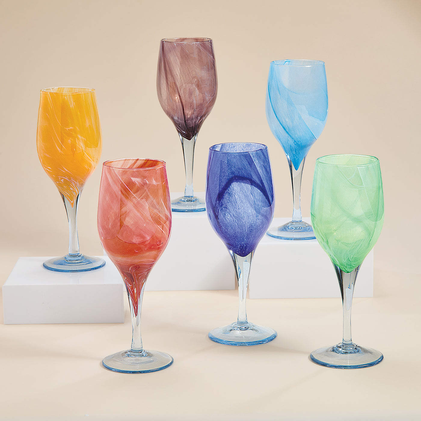 Murano-Style Solid Swirls Wine Glasses, Set of 6