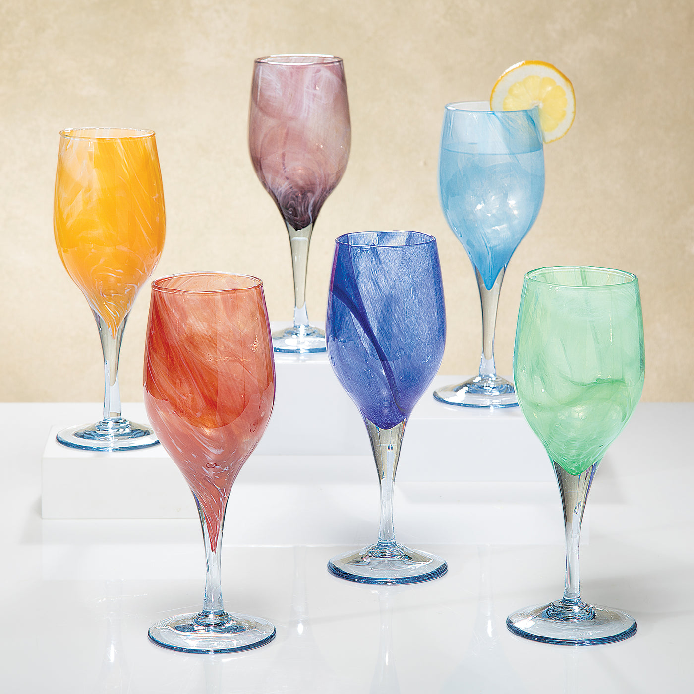 Murano-Style Solid Swirls Wine Glasses, Set of 6
