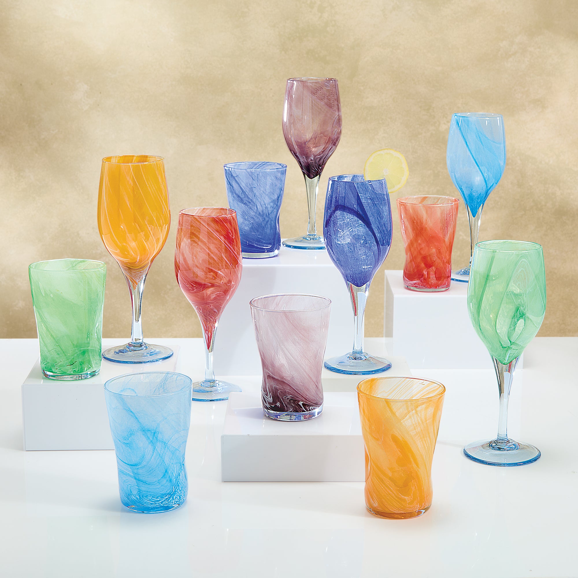 Murano-Style Solid Swirls Wine Glasses, Set of 6