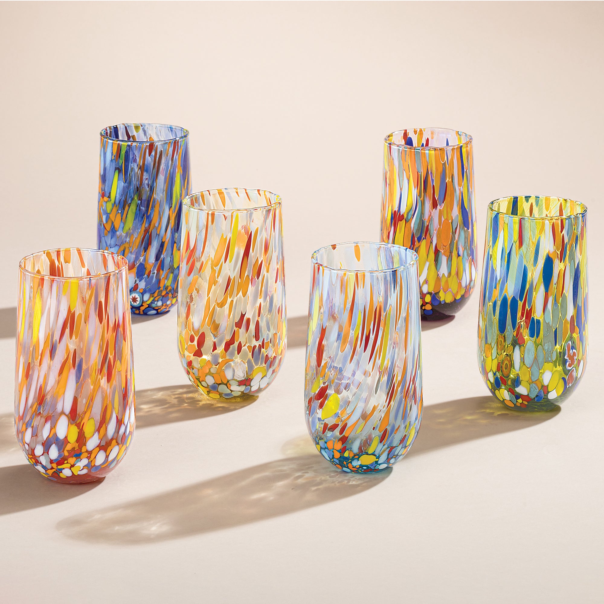 Murano-Style Confetti Tall Drinking Glasses Set Of 6