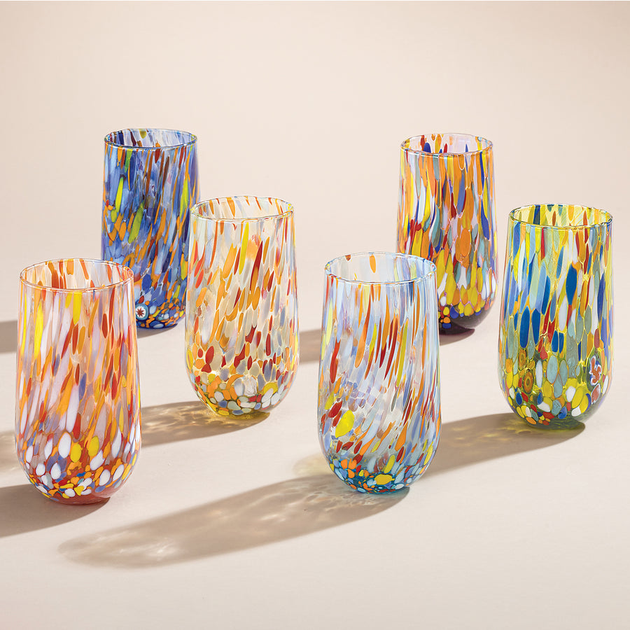 Murano-Style Confetti Tall Drinking Glasses Set Of 6