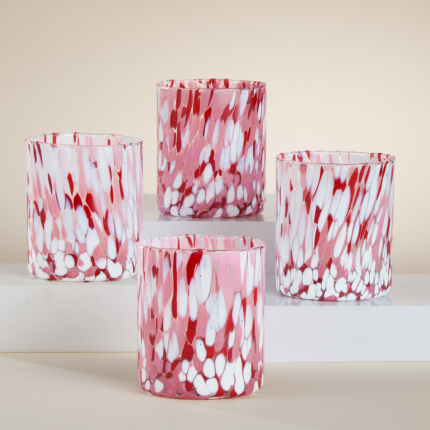 Murano-Style Millefiori Red & Pink Drinking Glasses Set of 4 (Preorder)
