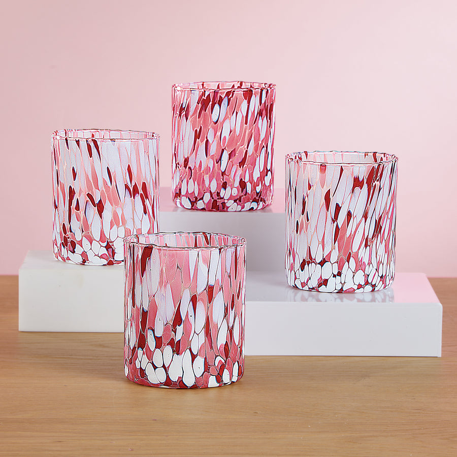 Murano-Style Millefiori Red & Pink Drinking Glasses Set of 4 (Preorder)
