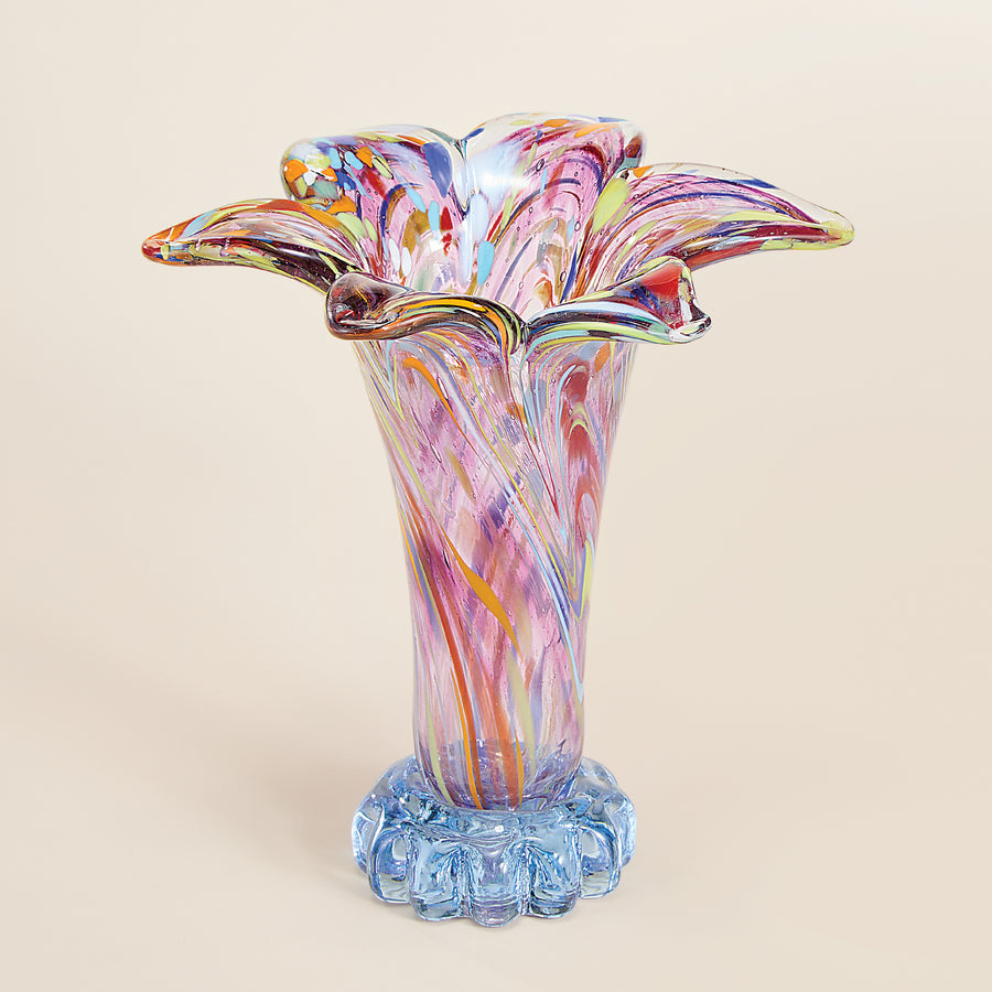 Murano-Style Pink Flower Glass Vase