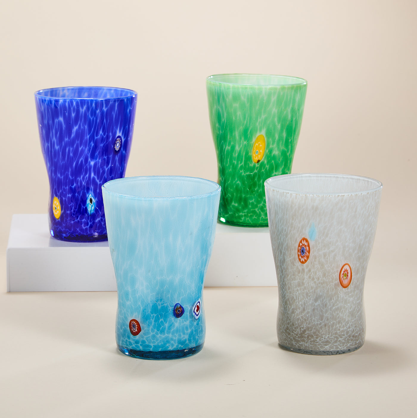 Murano-Style Millefiori Indented Drinking Glasses Set of 4 (Preorder)