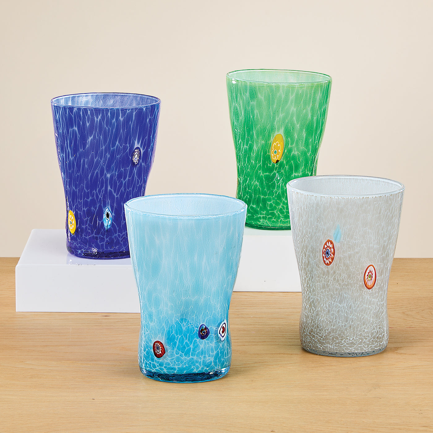 Murano-Style Millefiori Indented Drinking Glasses Set of 4 (Preorder)