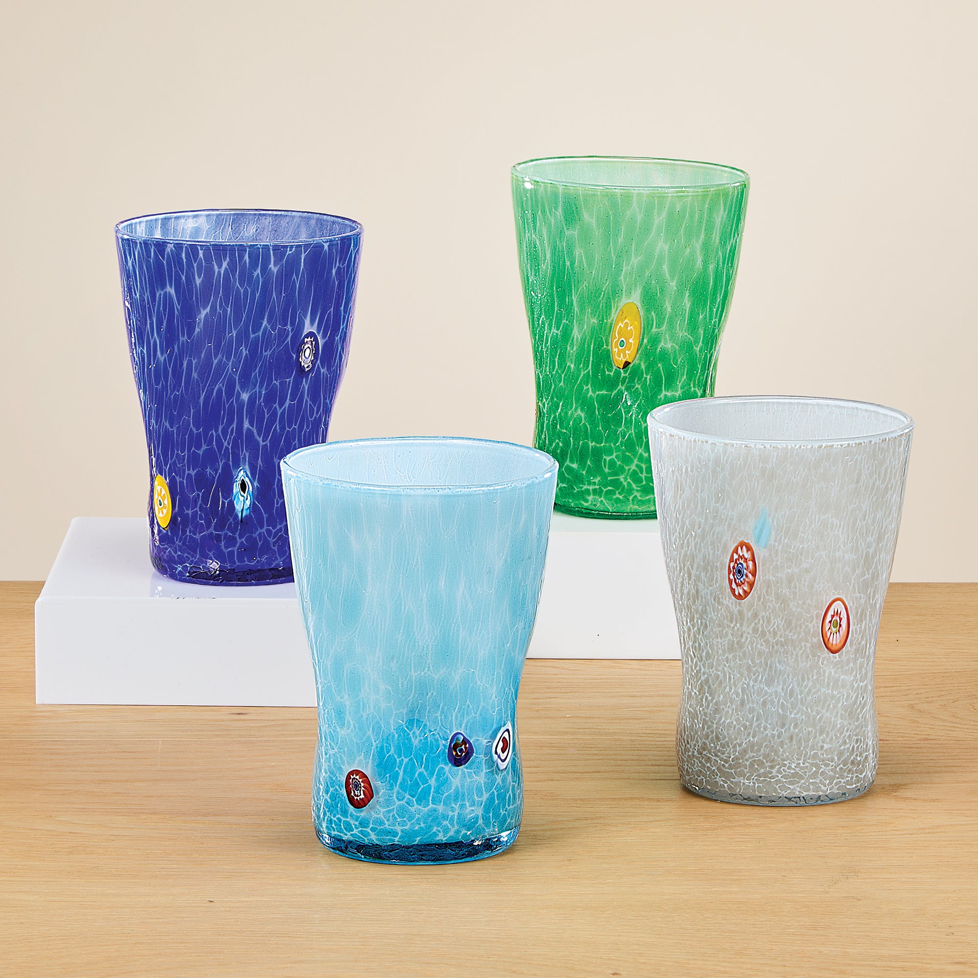 Murano-Style Millefiori Indented Drinking Glasses Set of 4 (Preorder)