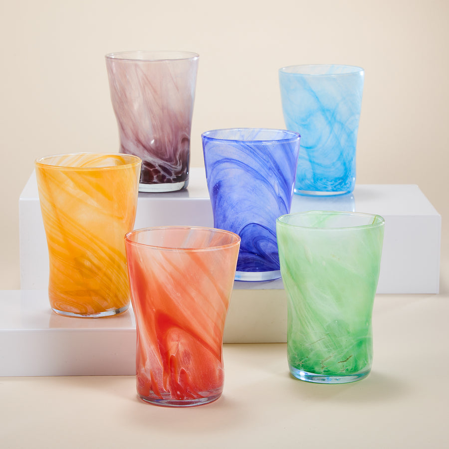 Murano-Style Solid Swirls Indented Drinking Glasses Set of 6 (Preorder)