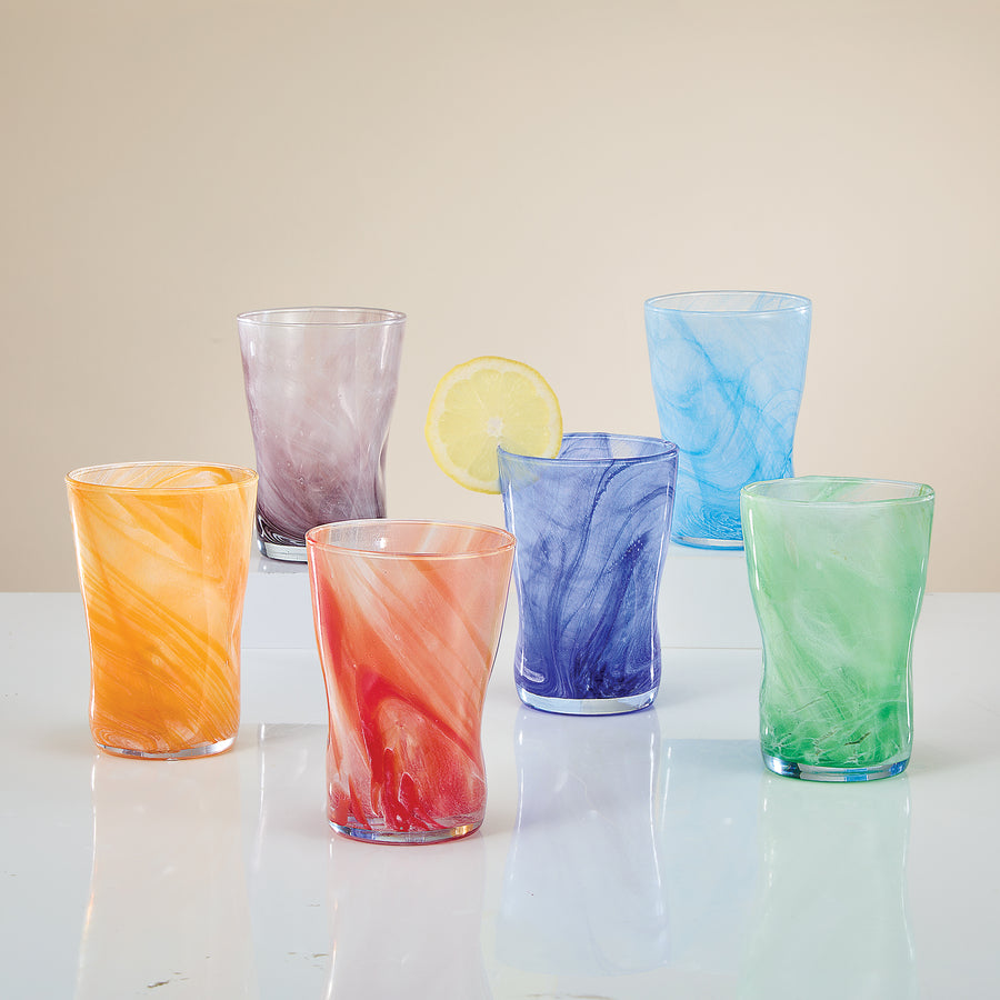 Murano-Style Solid Swirls Indented Drinking Glasses Set of 6 (Preorder)
