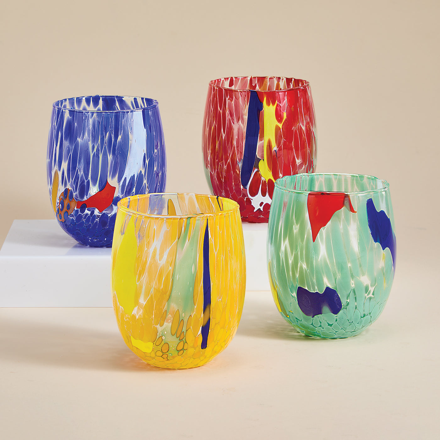Murano-Style Rich Confetti Drinking Glasses Set Of 4