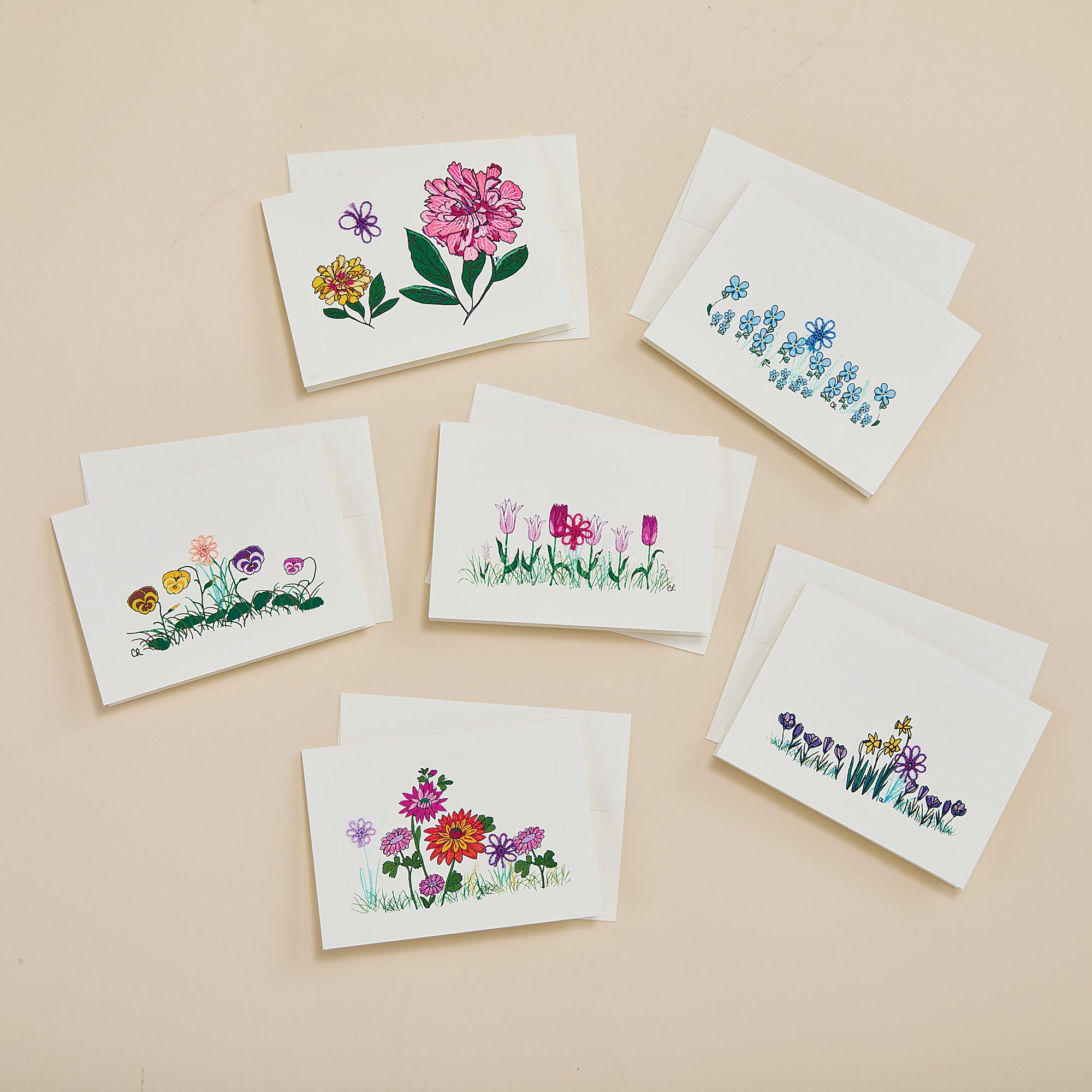 Hand-Tatted Mixed Florals Greeting Cards Set of 6