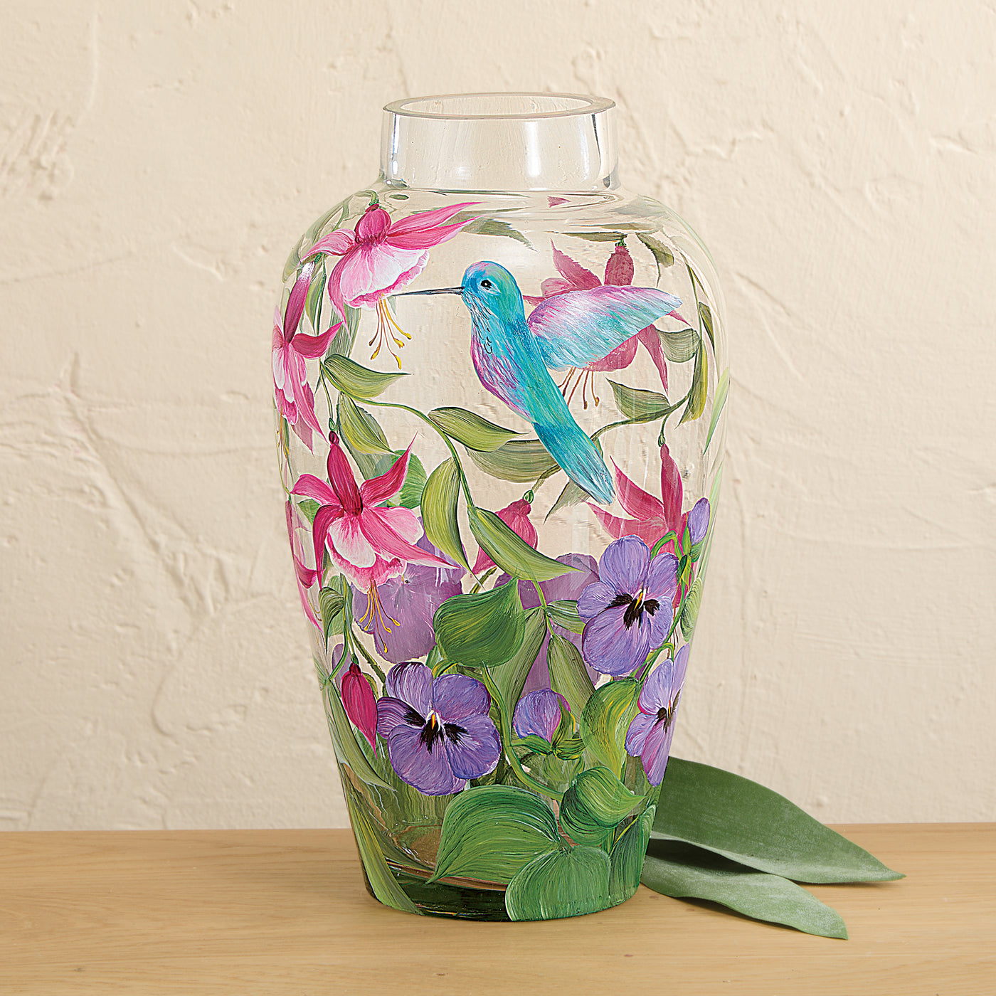 Hand-Painted Precious Pansies & Hummingbird Vase (Preorder)