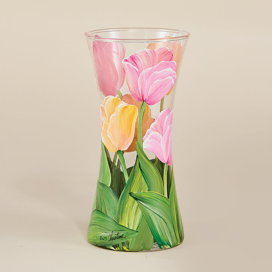 Hand-Painted Brilliant Tulips Vase (Preorder)