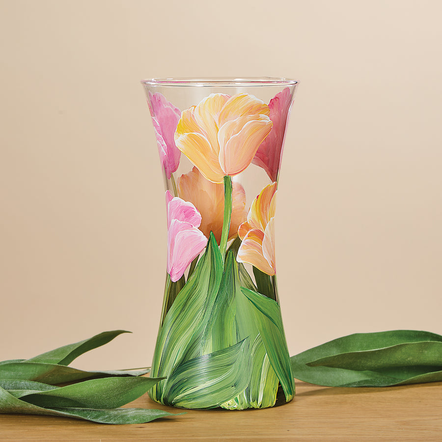 Hand-Painted Brilliant Tulips Vase (Preorder)
