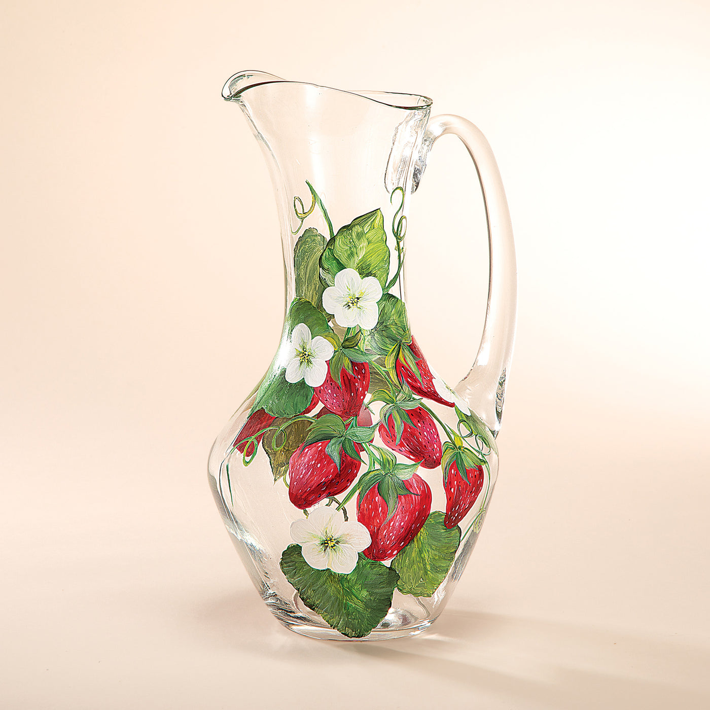 Hand-Painted Strawberry Blossoms Pitcher