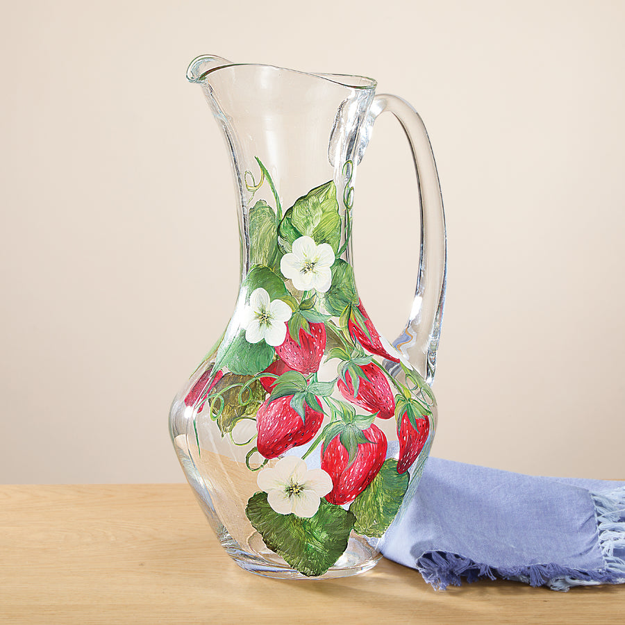 Hand-Painted Strawberry Blossoms Pitcher