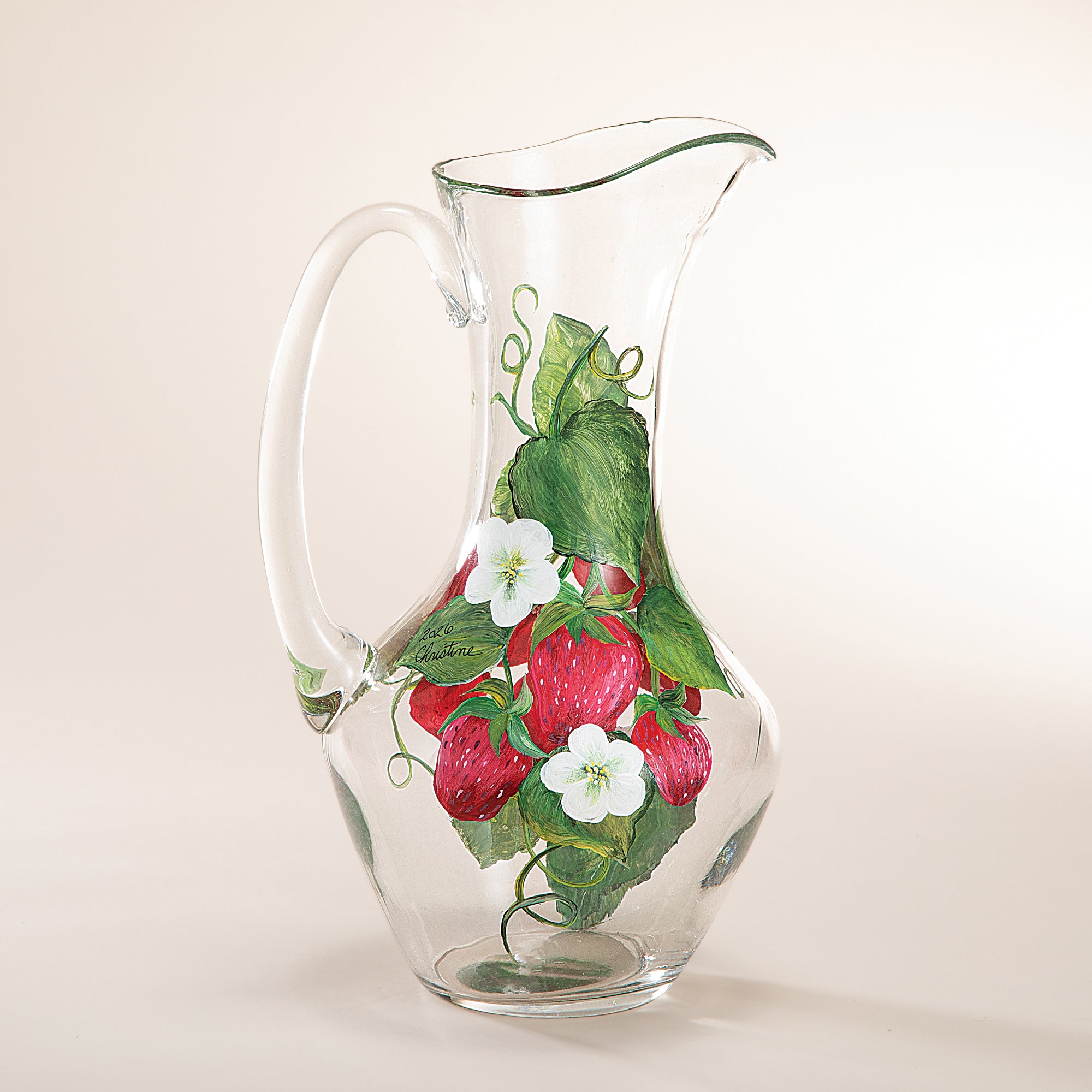 Hand-Painted Strawberry Blossoms Pitcher
