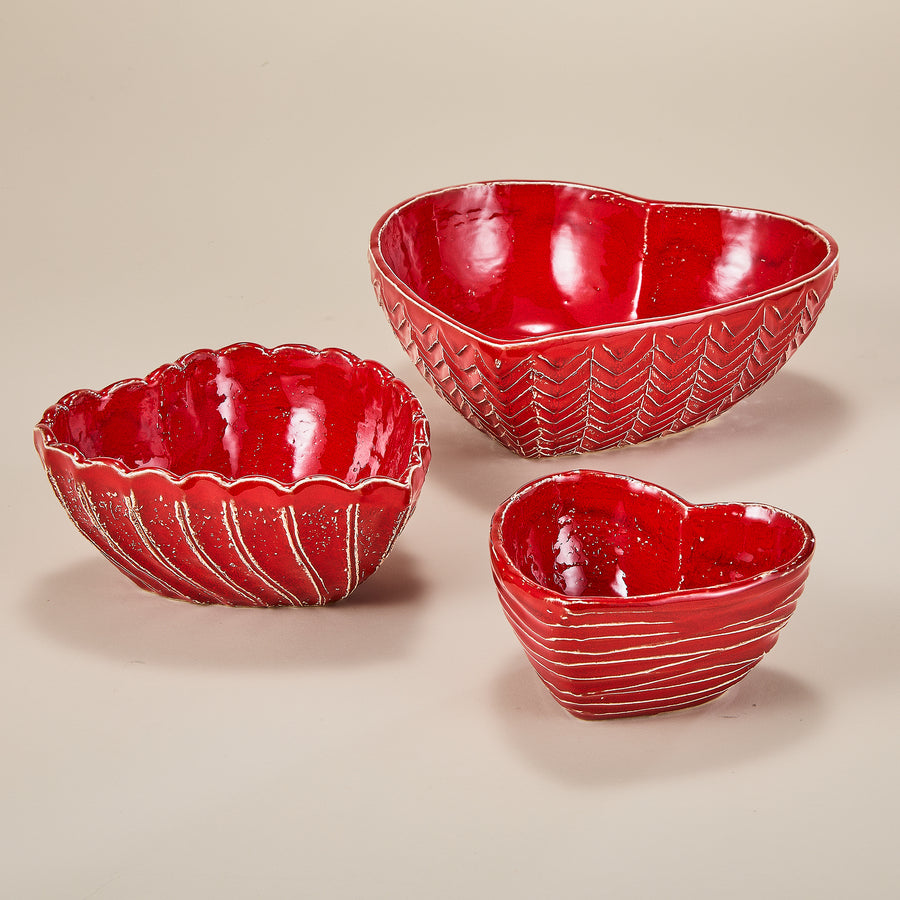 Red Hearts Ceramic Nesting Bowls Set of 3