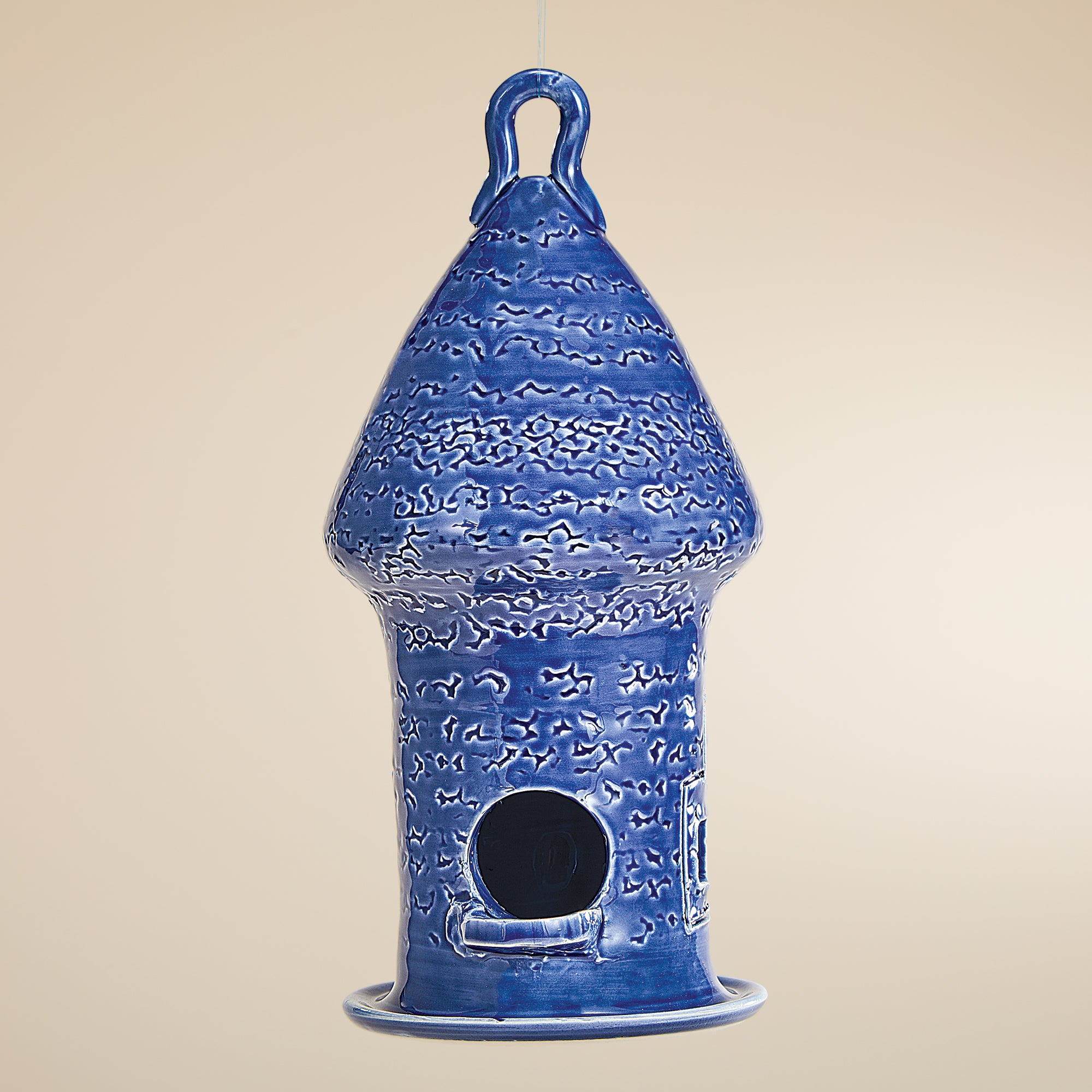 Denim Blue Ceramic Birdhouse