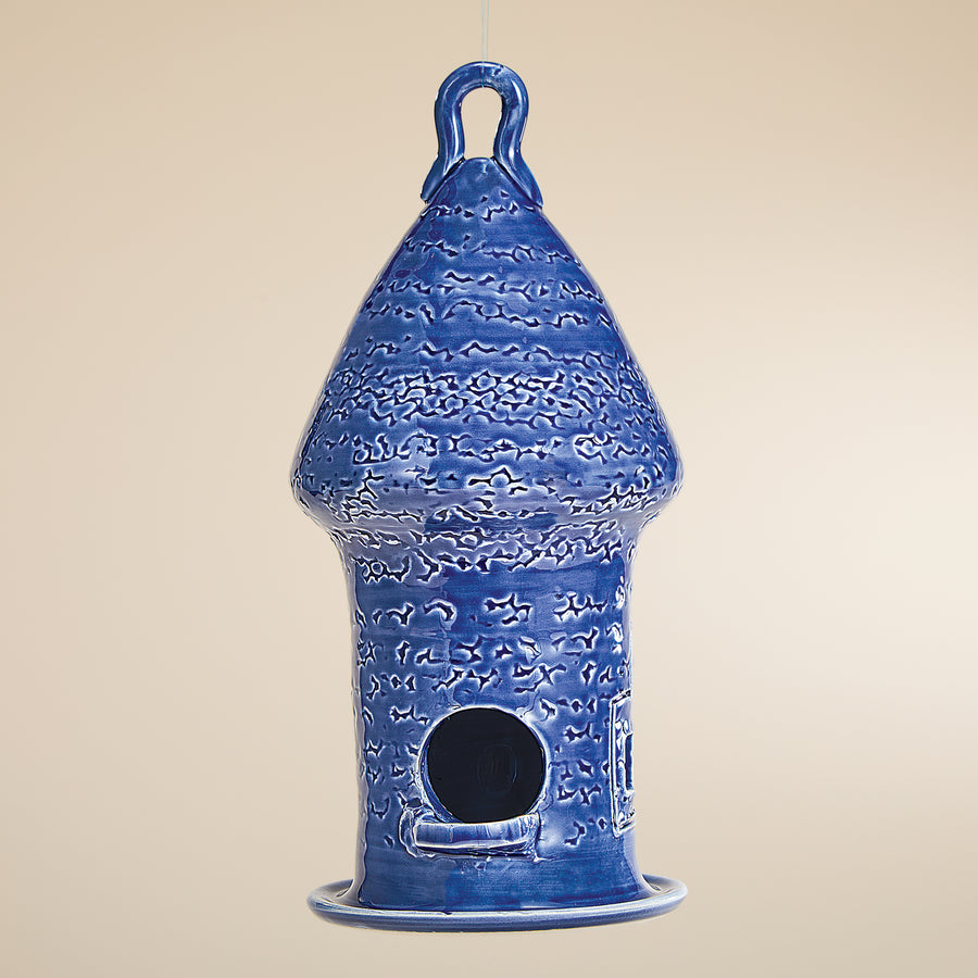Denim Blue Ceramic Birdhouse