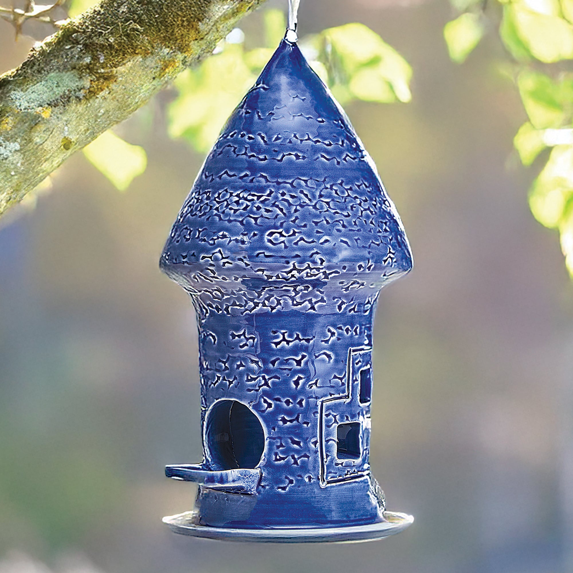 Denim Blue Ceramic Birdhouse