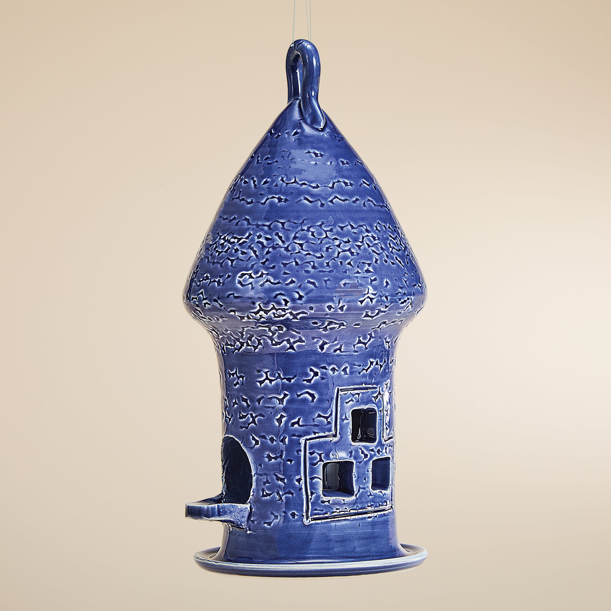 Denim Blue Ceramic Birdhouse