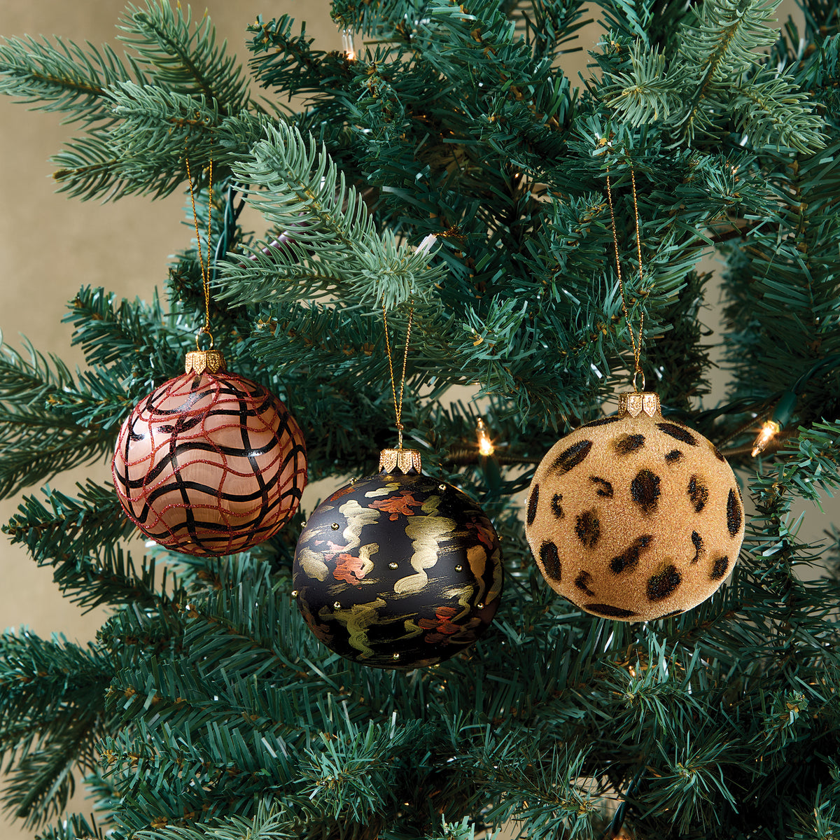 Hand-Blown Animal Print-Inspired Glass Ornaments, Set of 3 (Preorder)