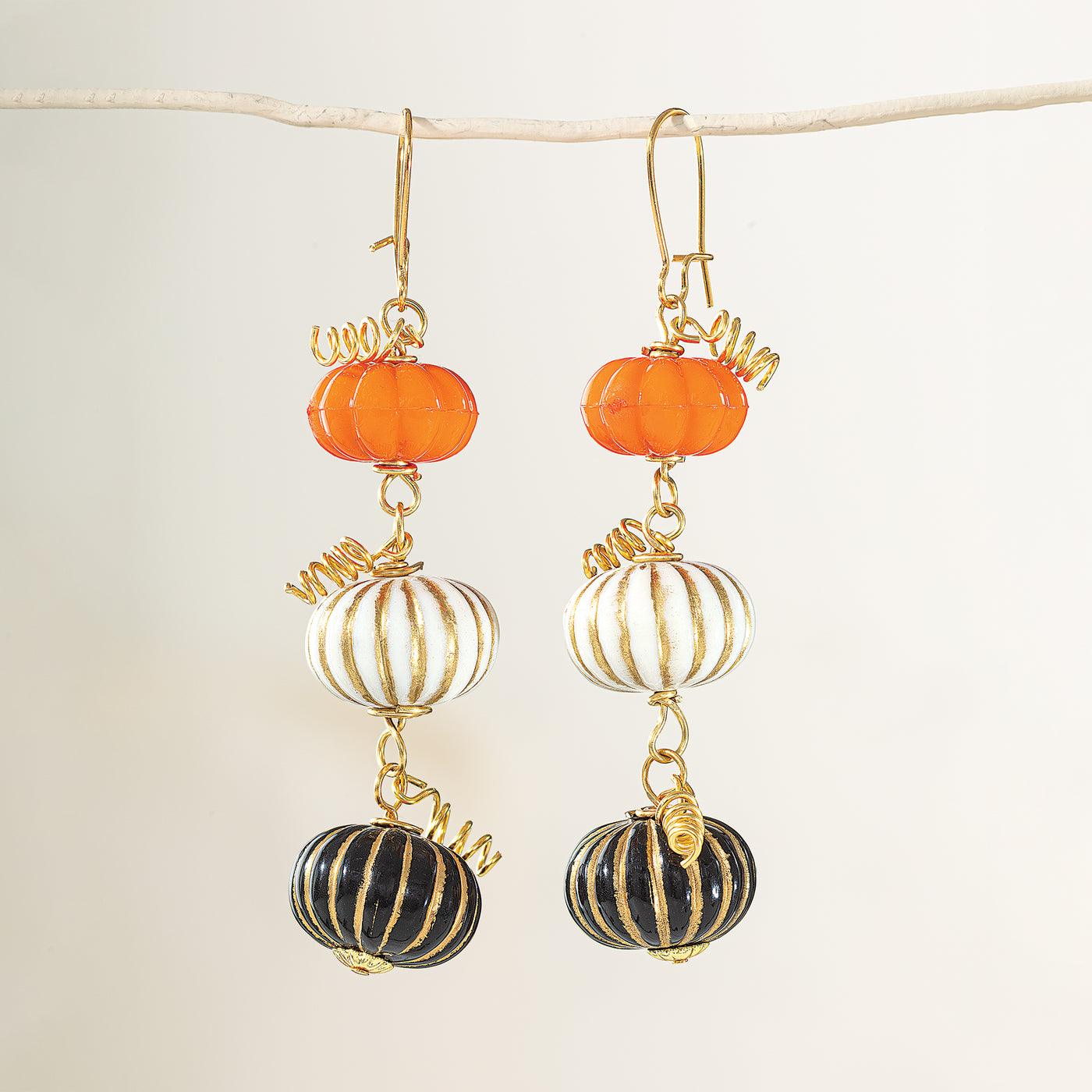 Striped Pumpkin Trio Earrings (Preorder)