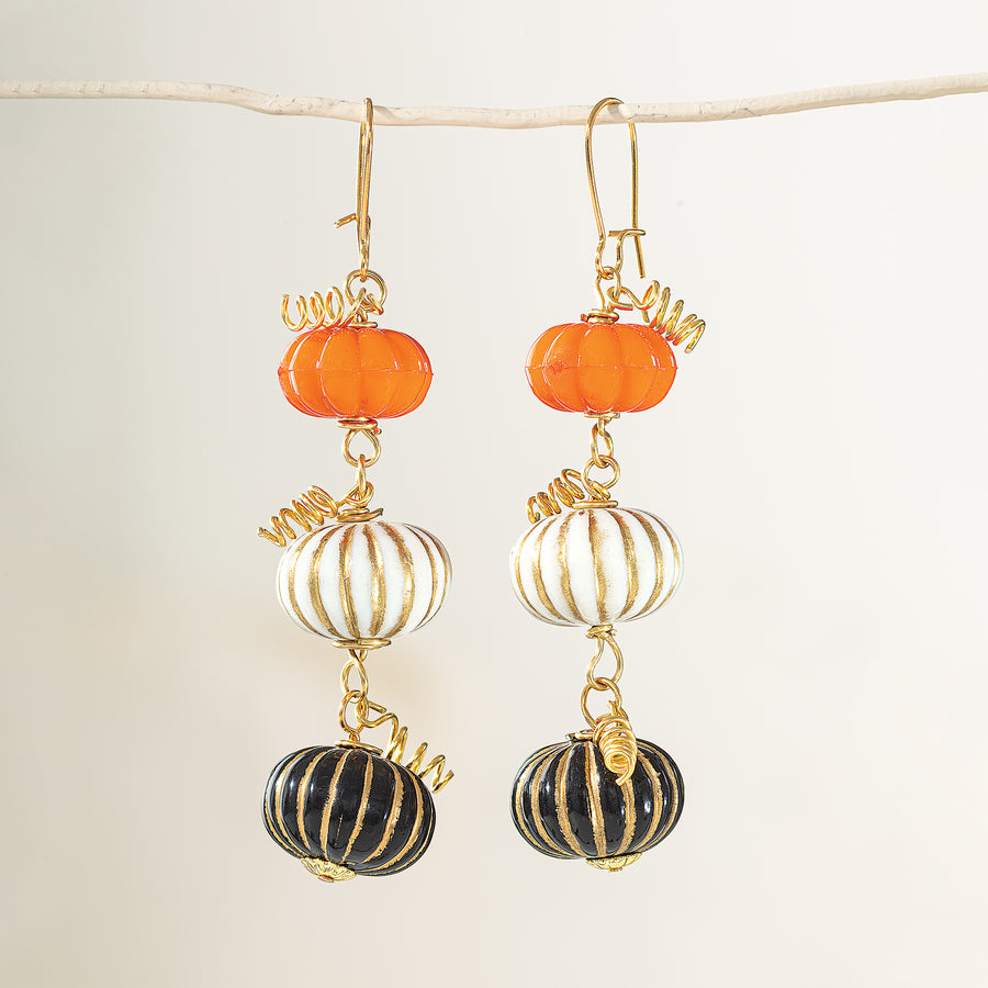Striped Pumpkin Trio Earrings (Preorder)