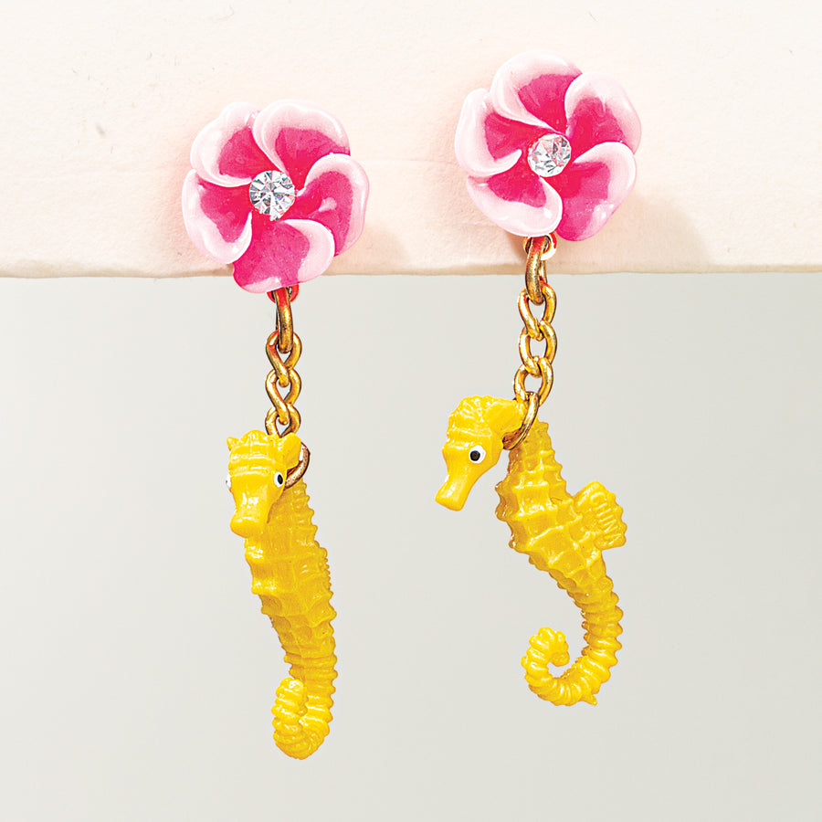 Beach Life Flower Seahorse Earrings