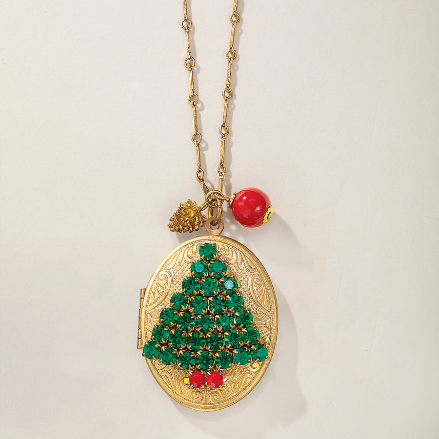Christmas Tree Locket Necklace