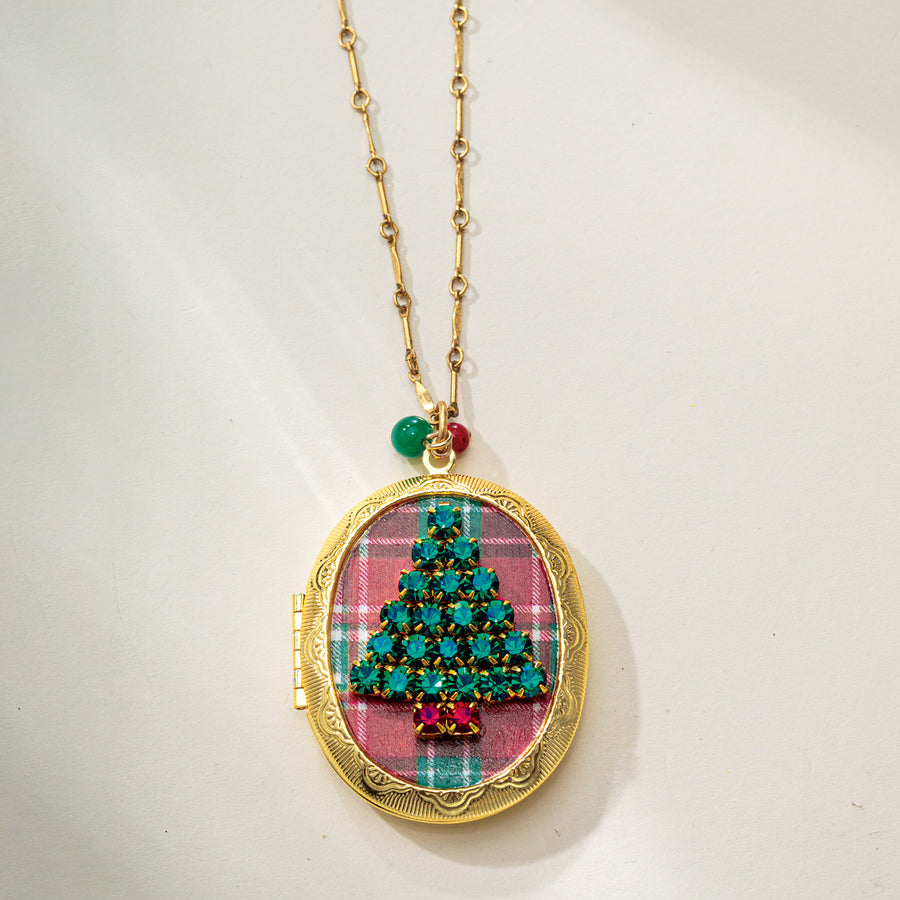 Crystal Christmas Tree Locket Necklace (Preorder)