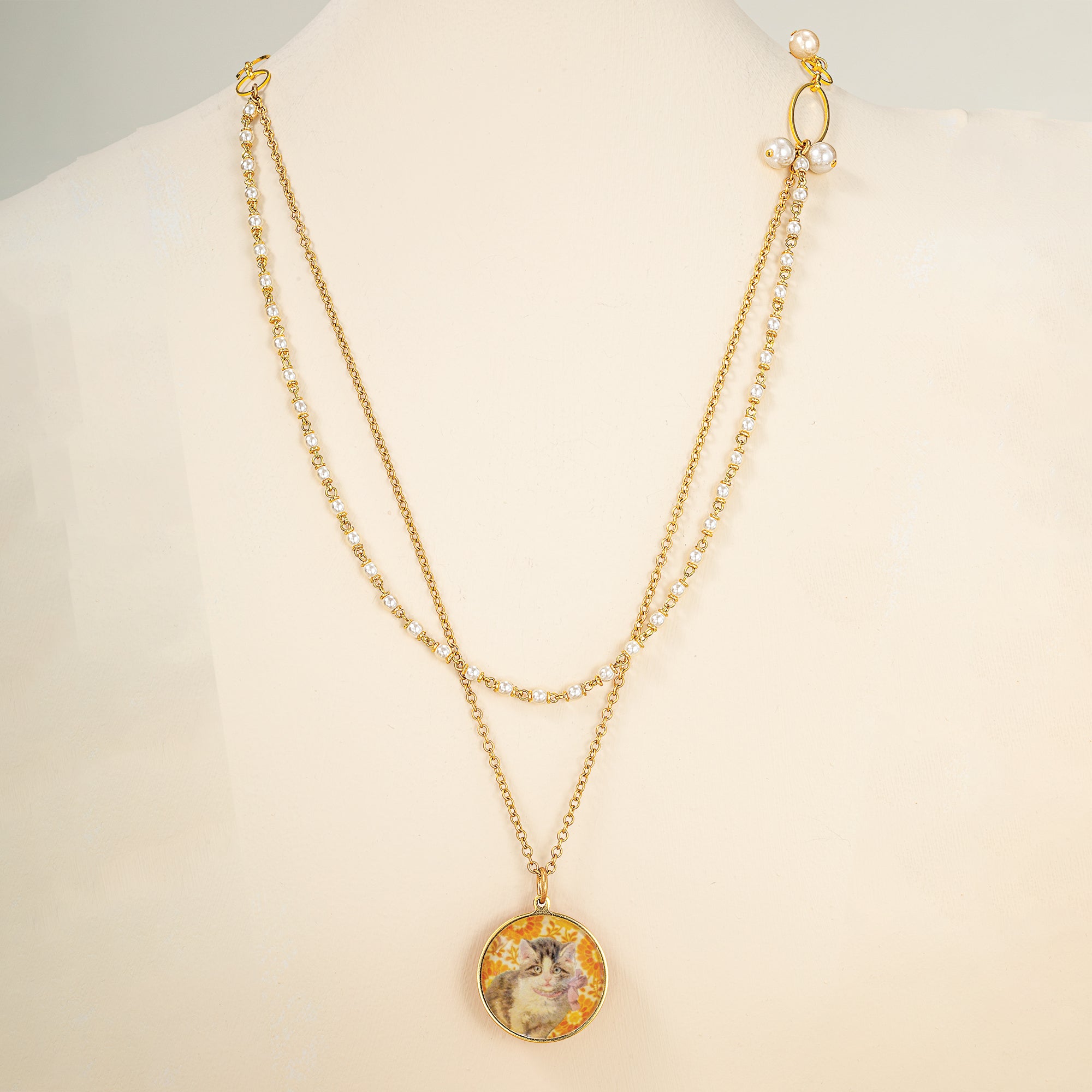 Clementine The Cat Multi Chain Pendant Necklace