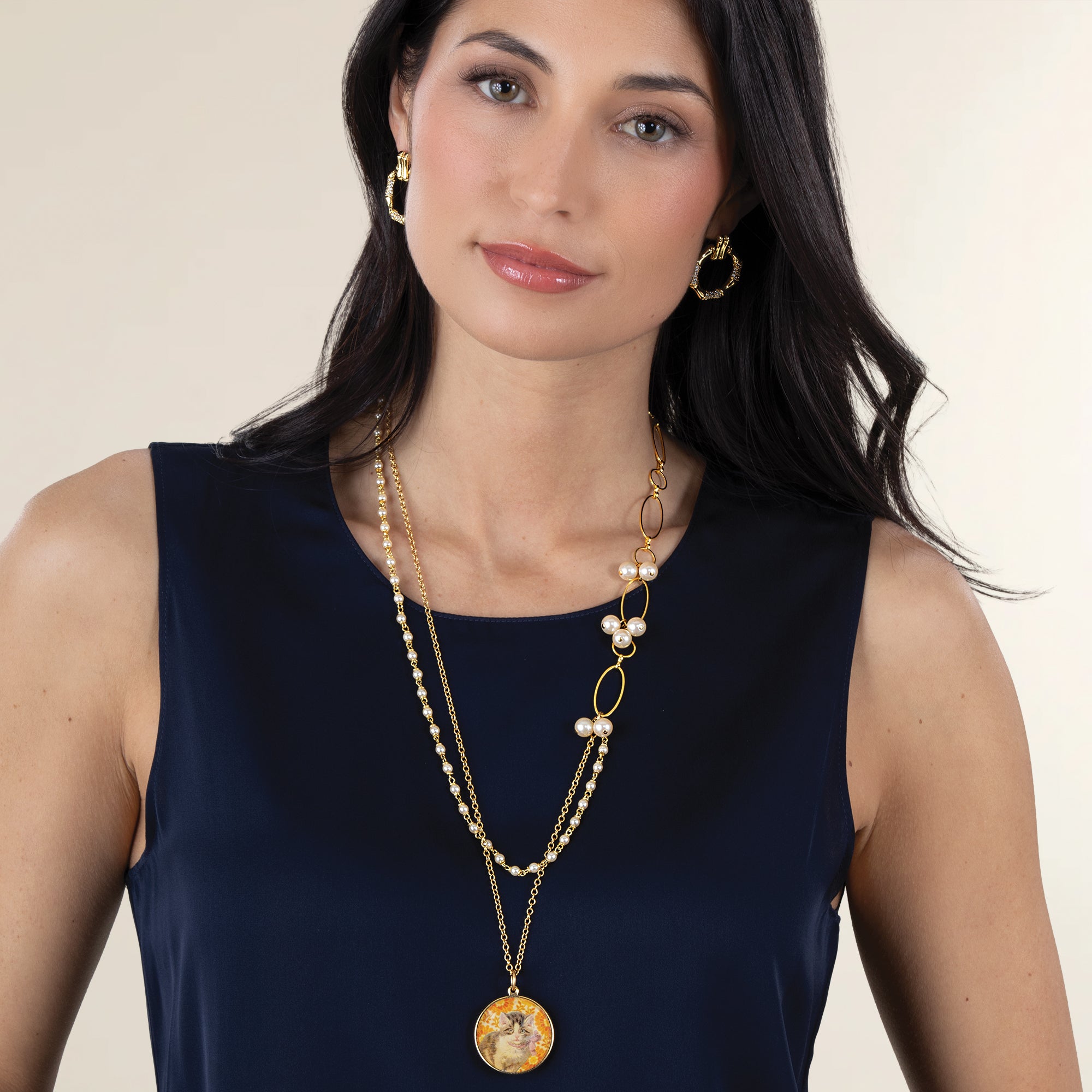 Clementine The Cat Multi Chain Pendant Necklace