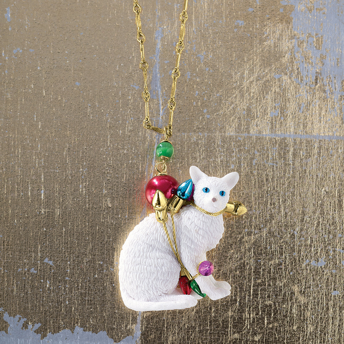 Playful Christmas Cat Pendant Necklace (Preorder)