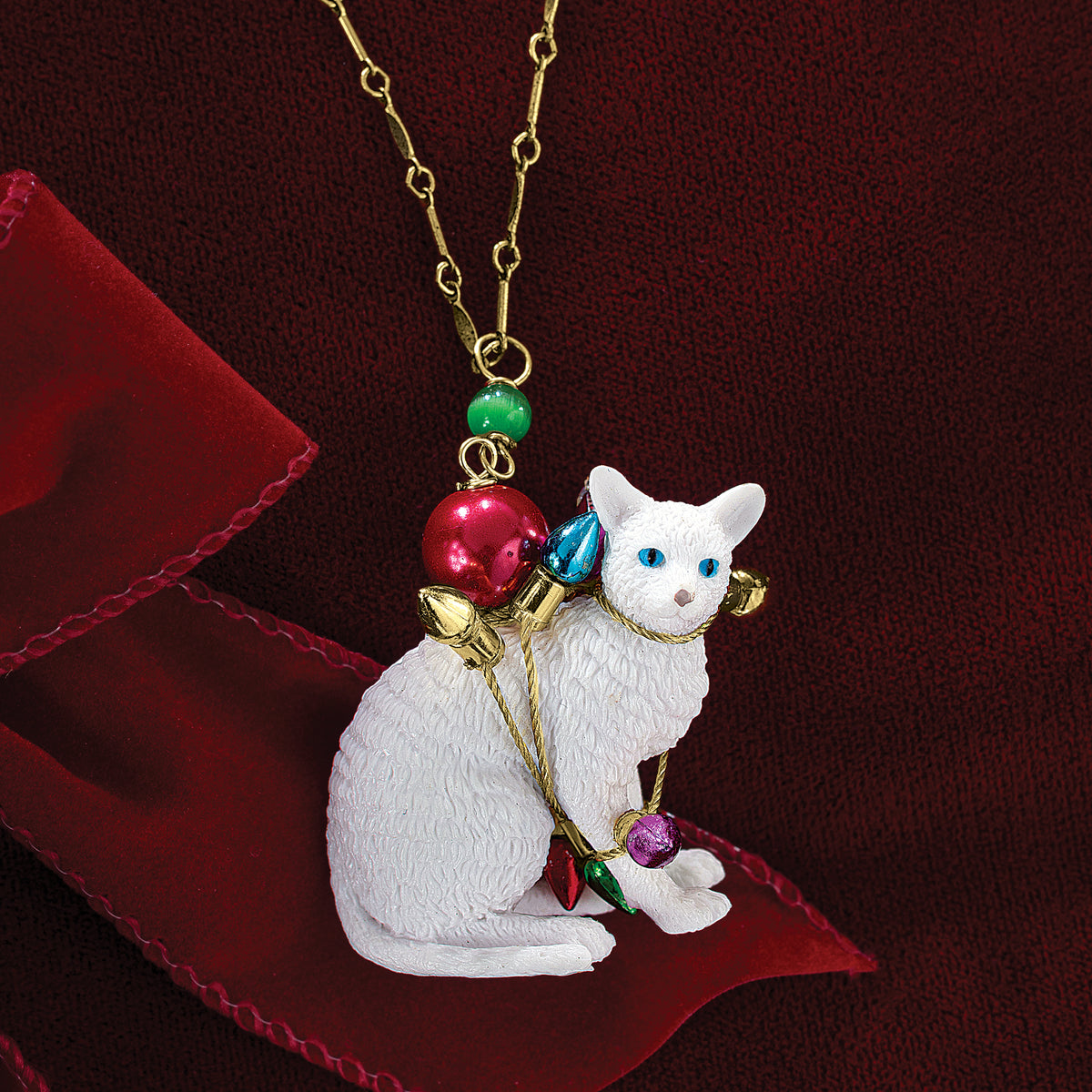 Playful Christmas Cat Pendant Necklace (Preorder)