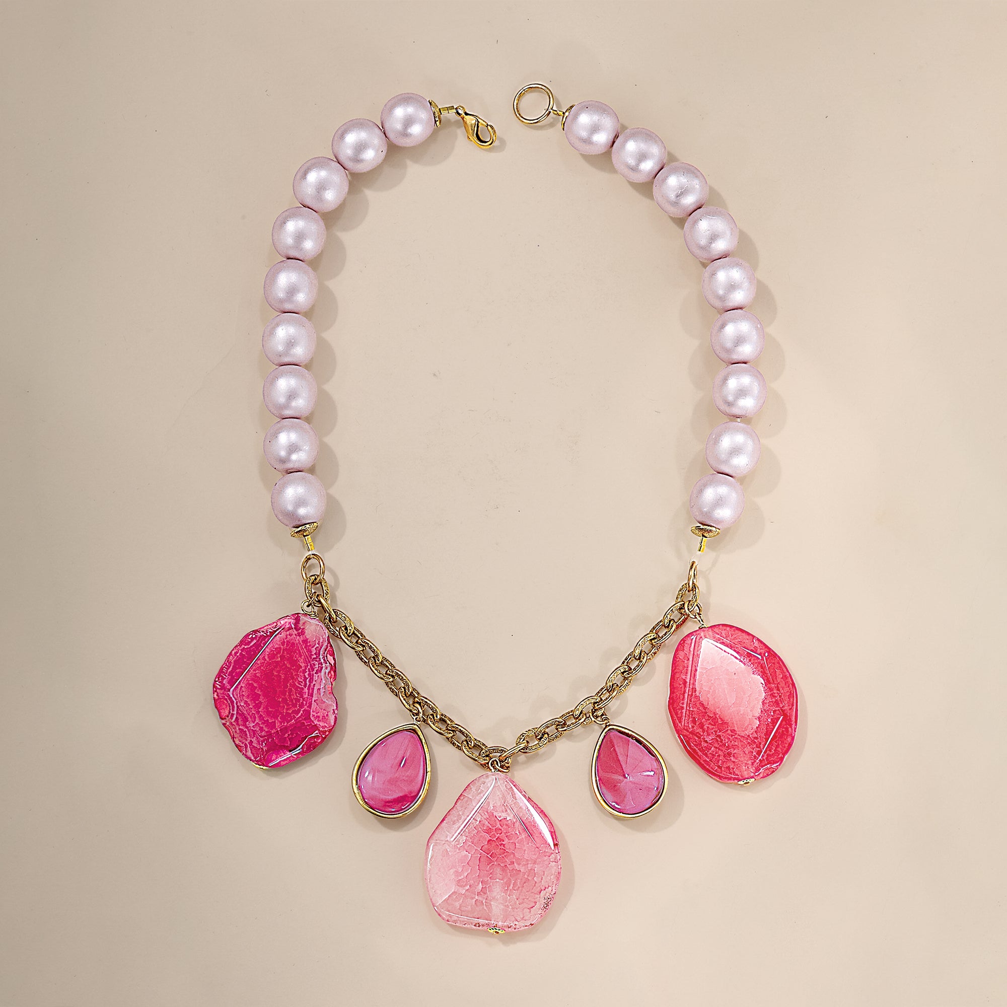Retro & Rosy Pink Agate Statement Necklace