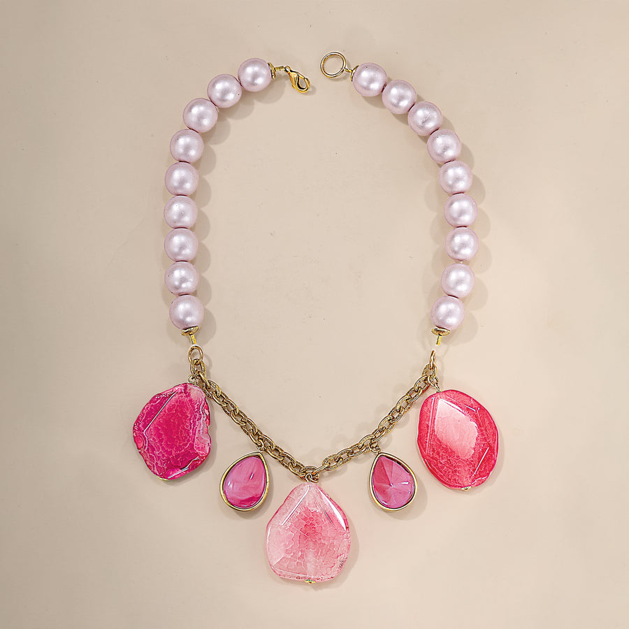 Retro & Rosy Pink Agate Statement Necklace